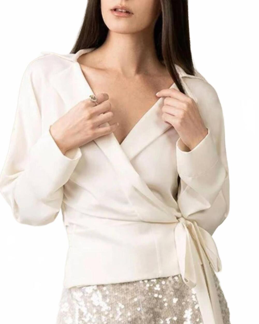 NEW PHILOSOPHY v-neck wrap tie blouse in ivory